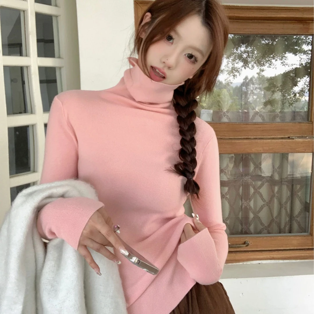 【青苍】CCC11335秋冬百搭柔软纯色高领显瘦针织上衣