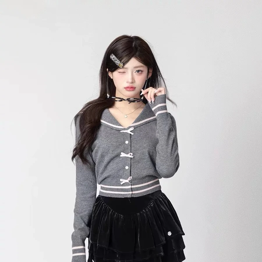 【青苍】CCC11346秋冬学院小香风针织开衫复古海军领毛衣