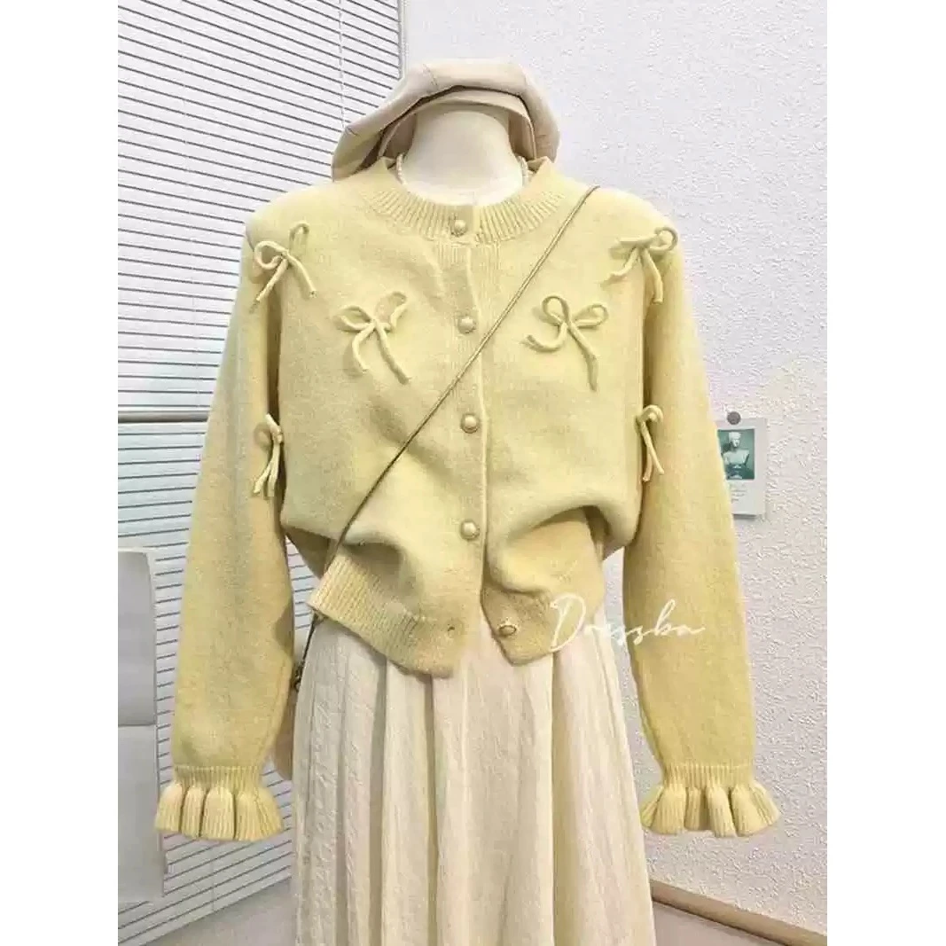 【青苍】2024秋冬新款显瘦百搭蝴蝶结针织开衫CCC11278