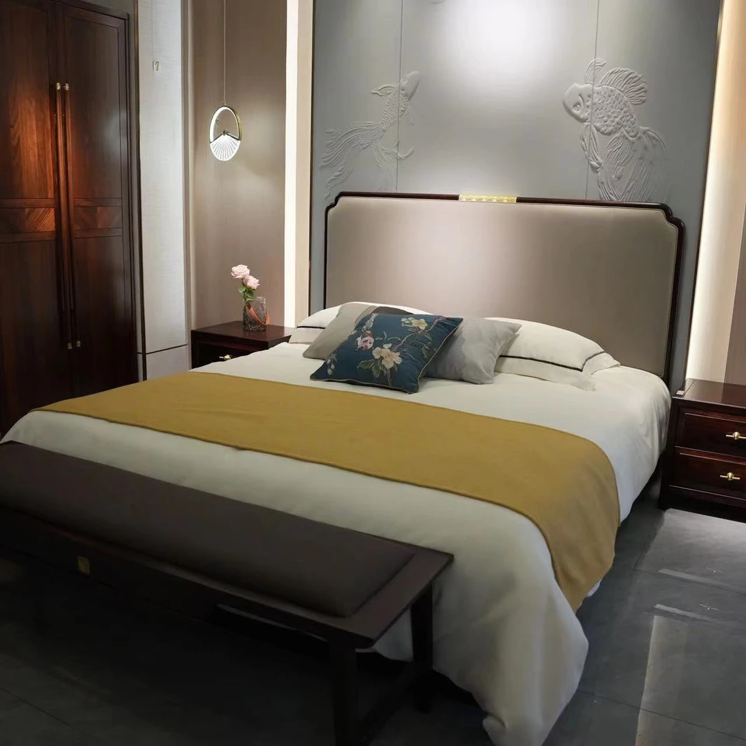 新中式黑檀木爱里古夷苏木实木床软包客厅奢华别墅储物床高箱低箱