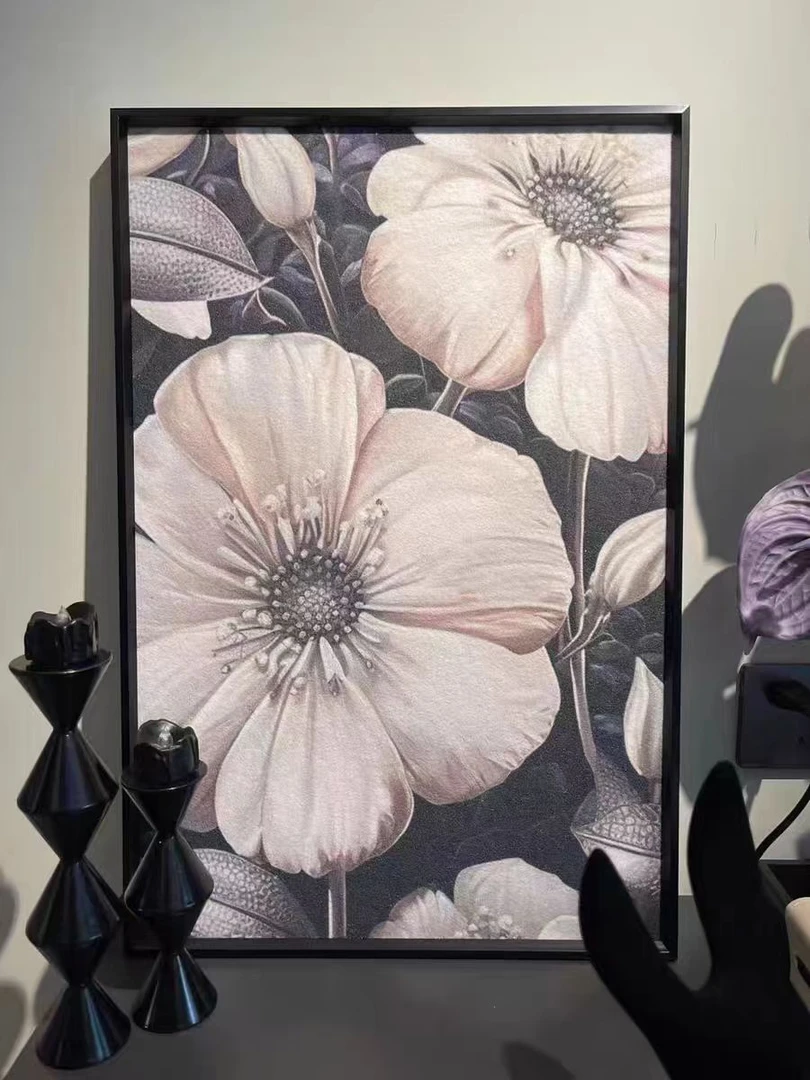 黑白灰砂岩装饰画抽象花卉客厅玄关挂画卧室落地摆画