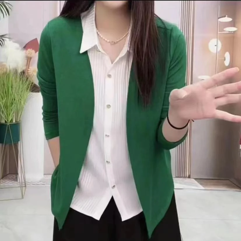 新款气质假两件拼接外套女春秋新款遮肚显瘦衬衣百搭洋气休闲长袖