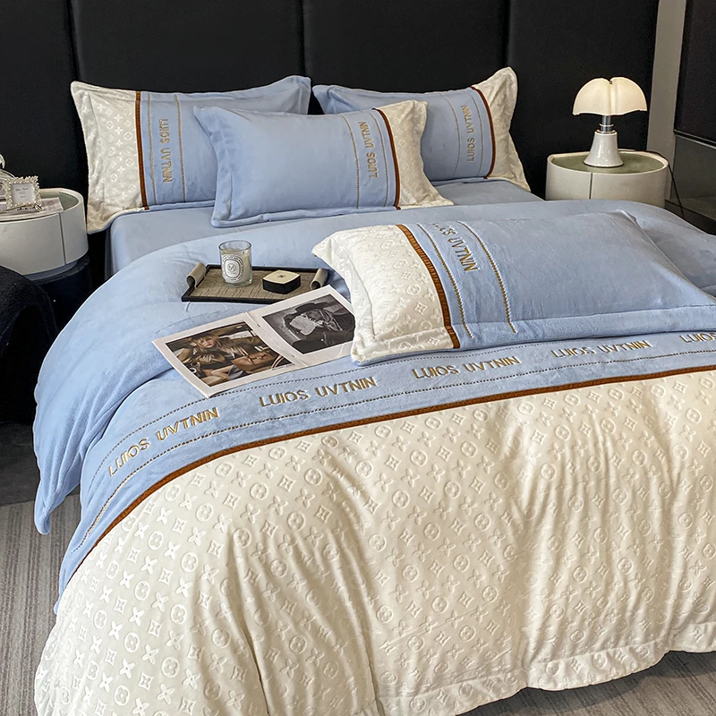 牛奶绒四件套轻奢双面加厚高档加绒床品套秋冬款宿舍双人床上用品