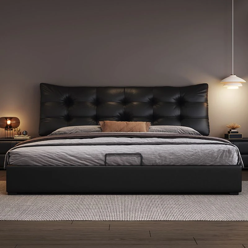 现代黑色简约高端大气皮艺云朵双人极简1.5主卧意式双人床卧大床
