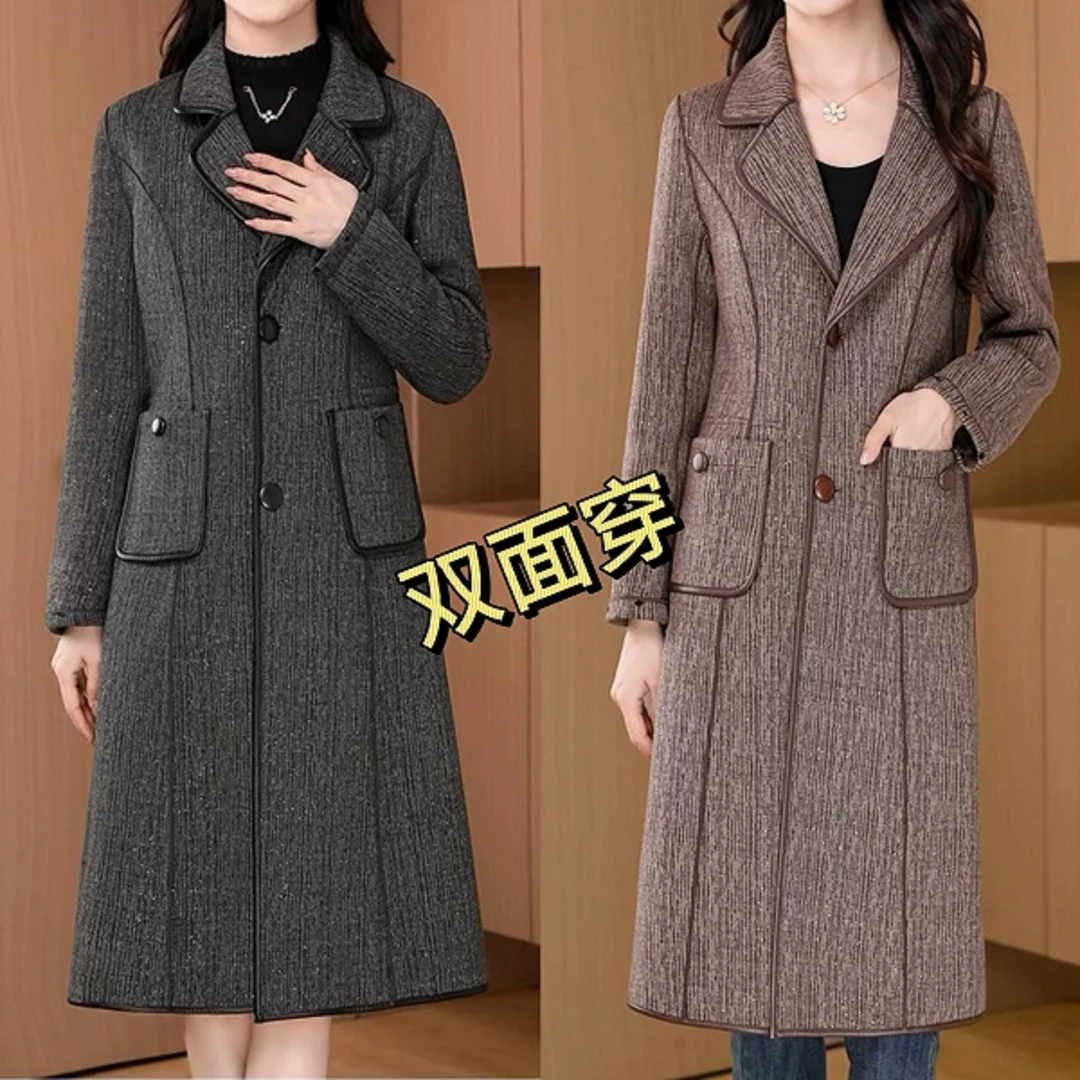 【衣雅严选】8085-1041#新款双面双穿毛呢混纺银丝线加厚大衣外套