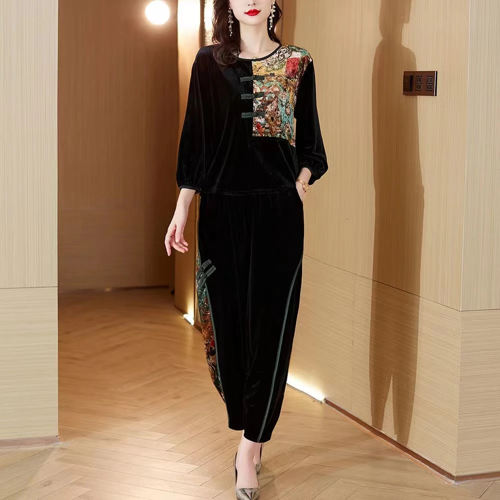 【衣雅严选】1913-692#春秋季新款2024休闲运动丝绒套装上衣+裤子