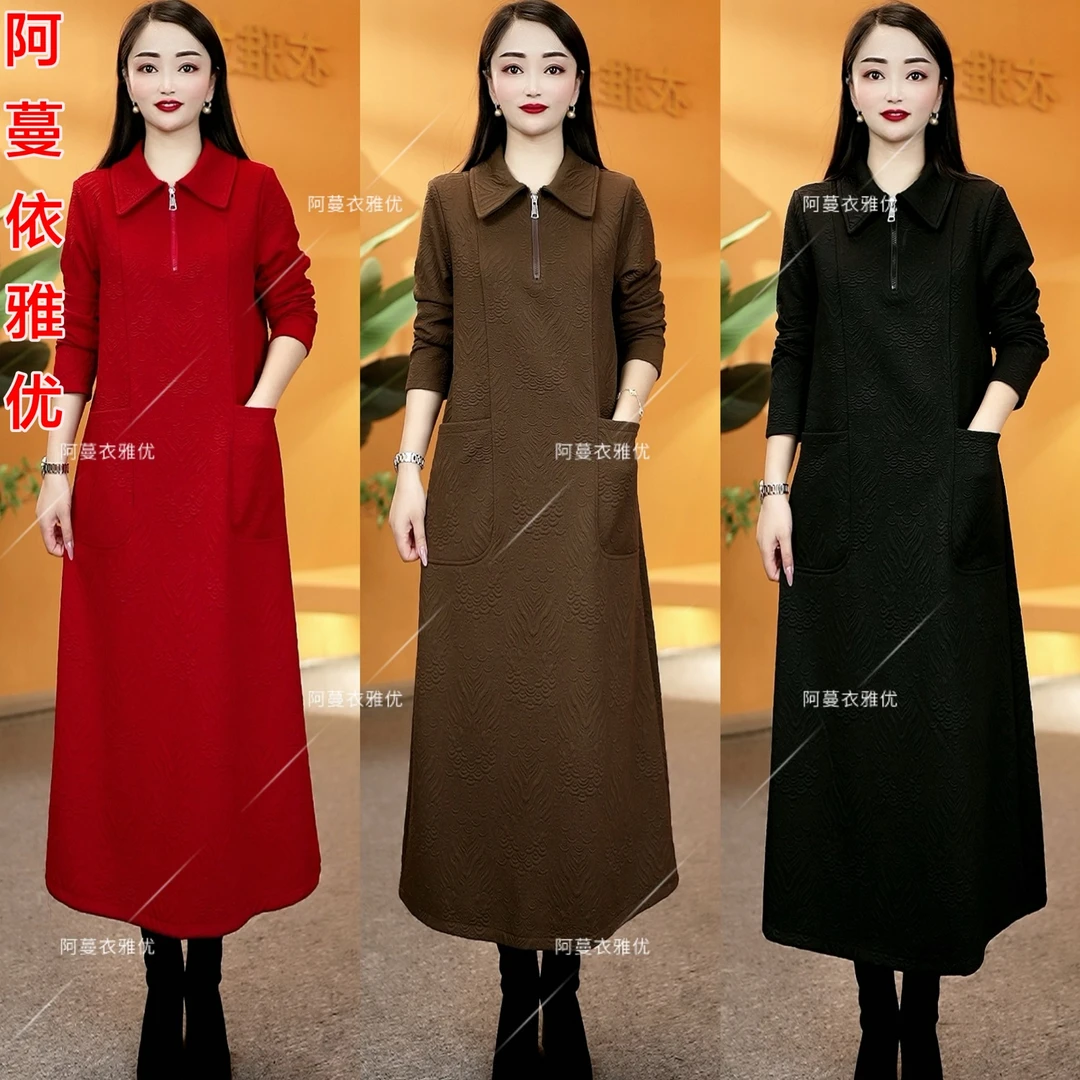 【衣雅严选】8105-1156#新款加厚空气棉立体浮雕提花百搭款连衣裙