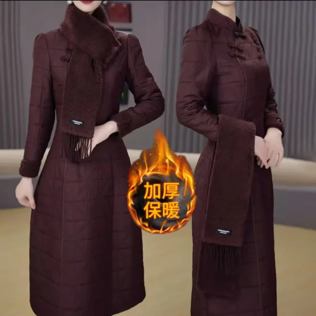 【衣雅严选】8081-1232#新款加厚气质改良旗袍连衣裙+围巾两件套