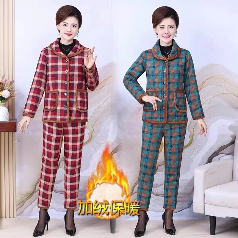 【衣雅严选】1107-578冬季新款加绒加厚棉服家居套装