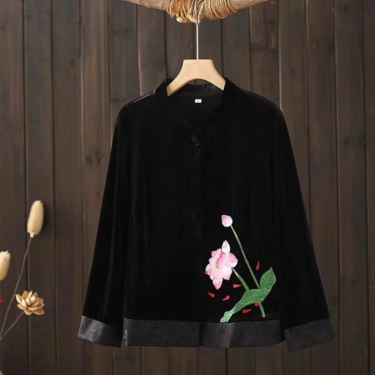 【衣雅严选】8099-832新款国风新中式重工刺绣显瘦款植绒百搭衬衫