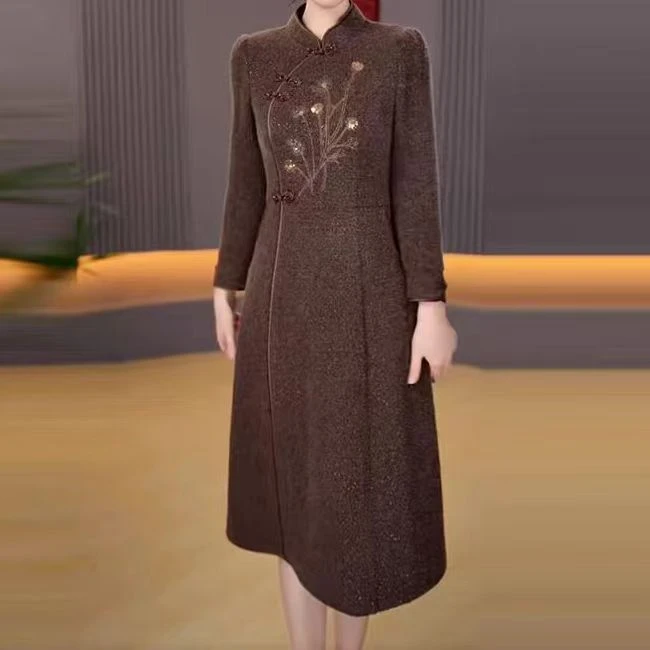 【衣雅严选】8101-1106#新款时尚加厚款金貂混纺银丝线高织旗袍裙