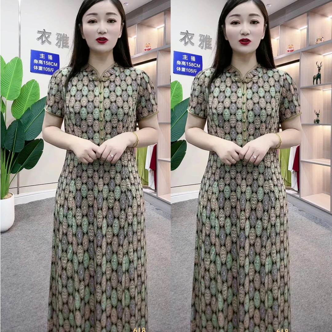 【衣雅严选】1369-373夏季新品短袖淡雅风盘扣连衣裙
