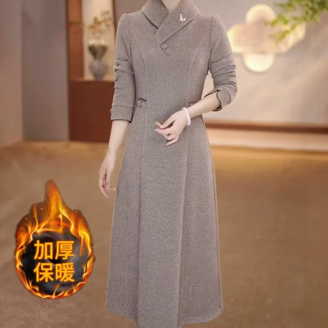 【衣雅严选】8101-1215#新款加厚金貂混纺保暖气质显瘦百搭连衣裙