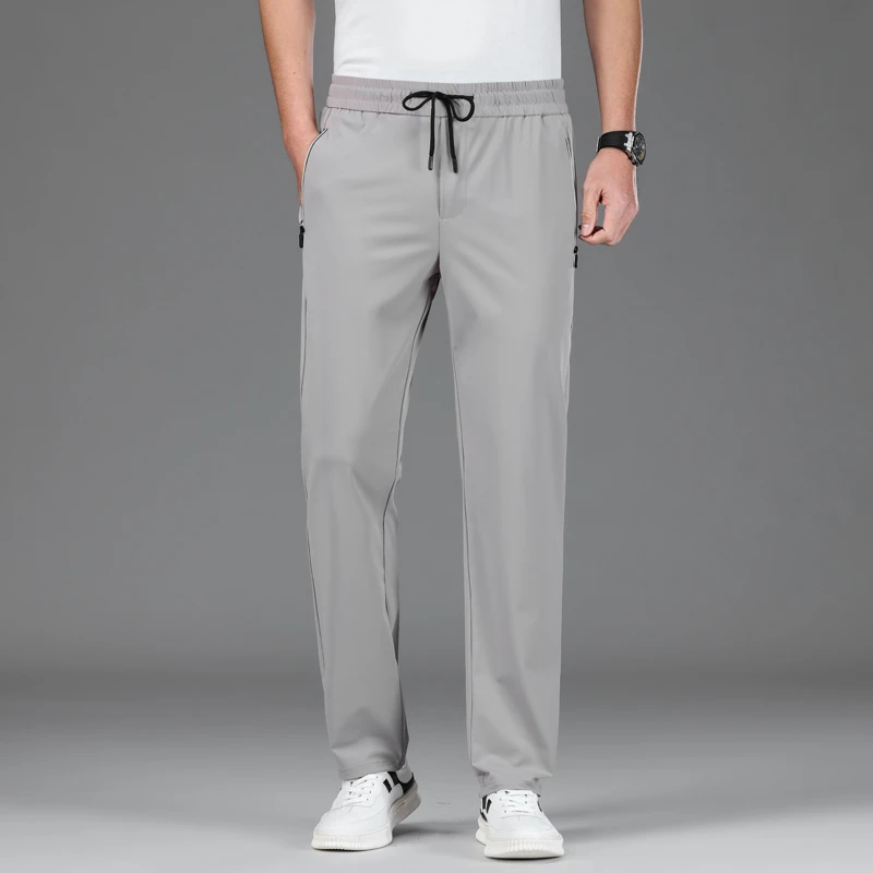 冰丝休闲裤男士夏季薄款宽松直筒西裤2025新款运动男装松紧腰长裤