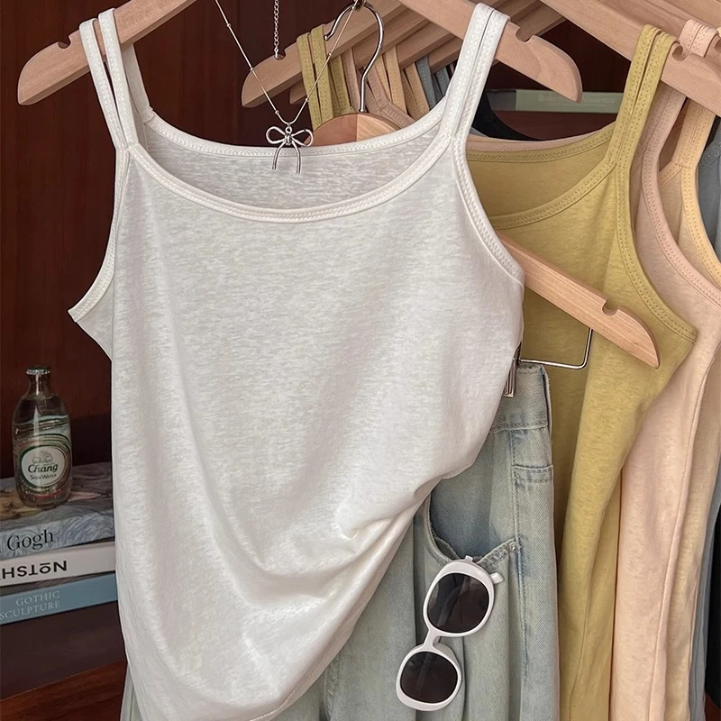 棉麻背心女内搭薄款夏季外穿遮副乳冰丝打底吊带宽松无袖纯色上衣