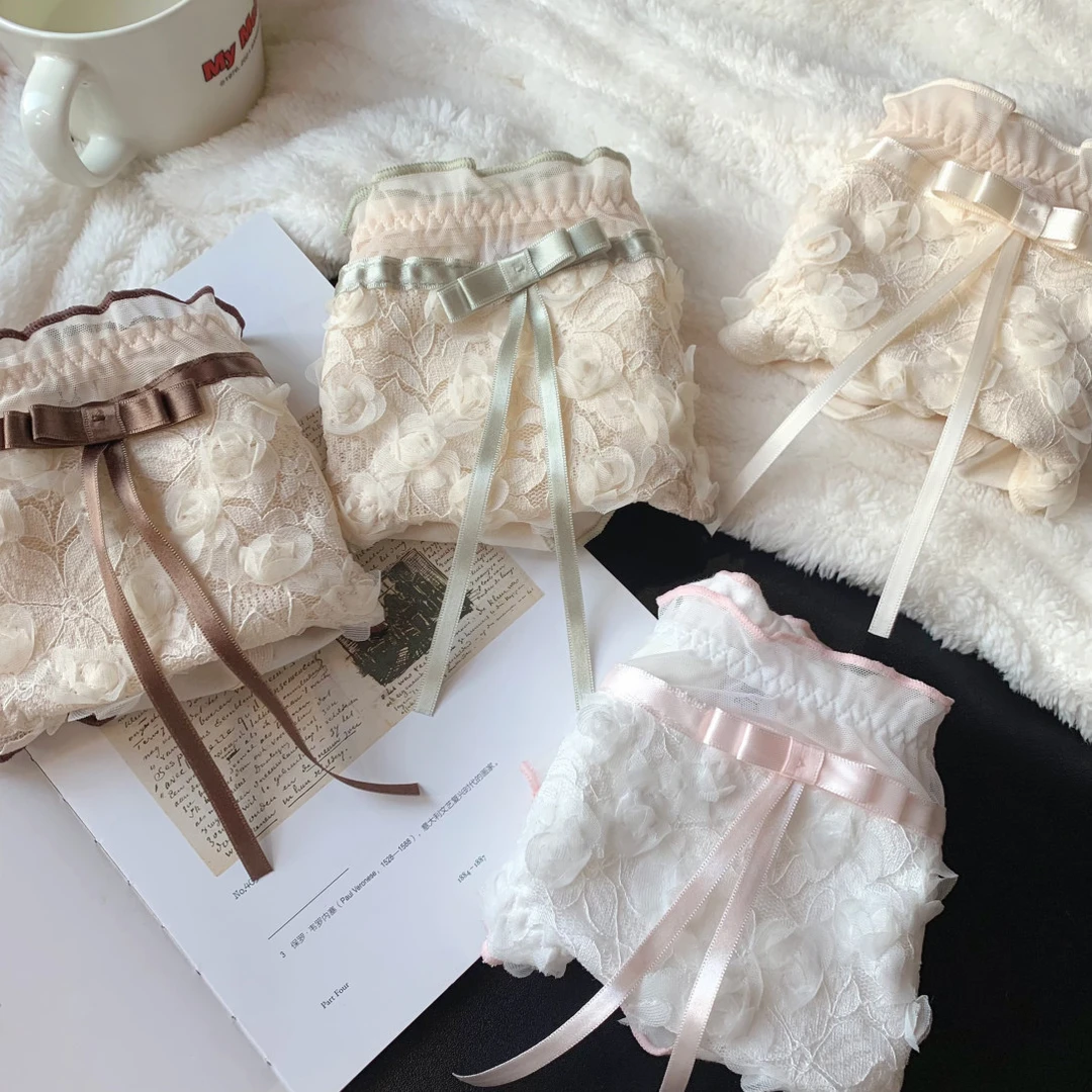 日系洛丽塔轻奢立体雕花蕾丝少女内裤中腰