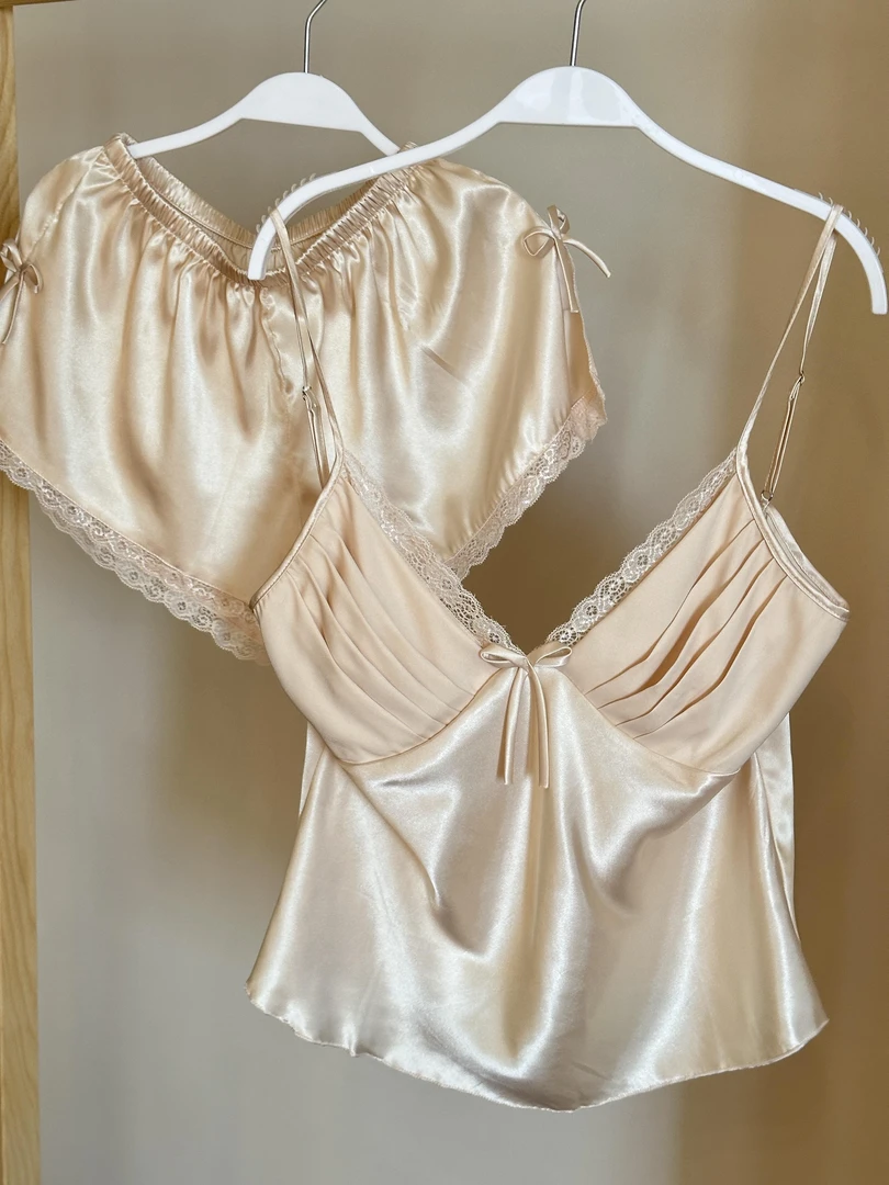 被你宠坏美背法式吊带睡衣女夏季蝴蝶结背心短裤高级感家居服套装