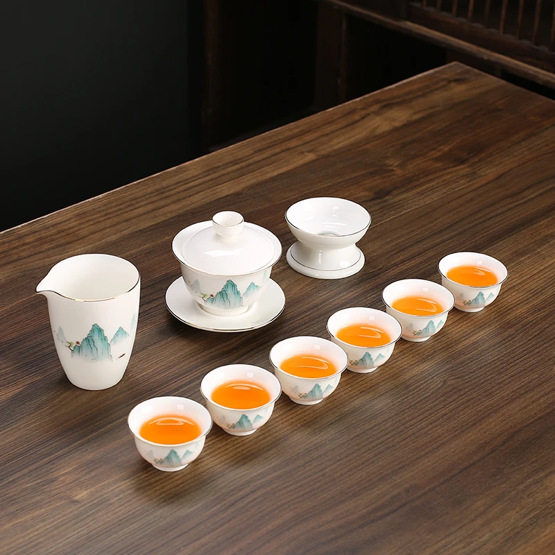 羊脂玉茶具白瓷套装茶壶家用功夫茶杯高档客厅办公室会客泡茶盖碗