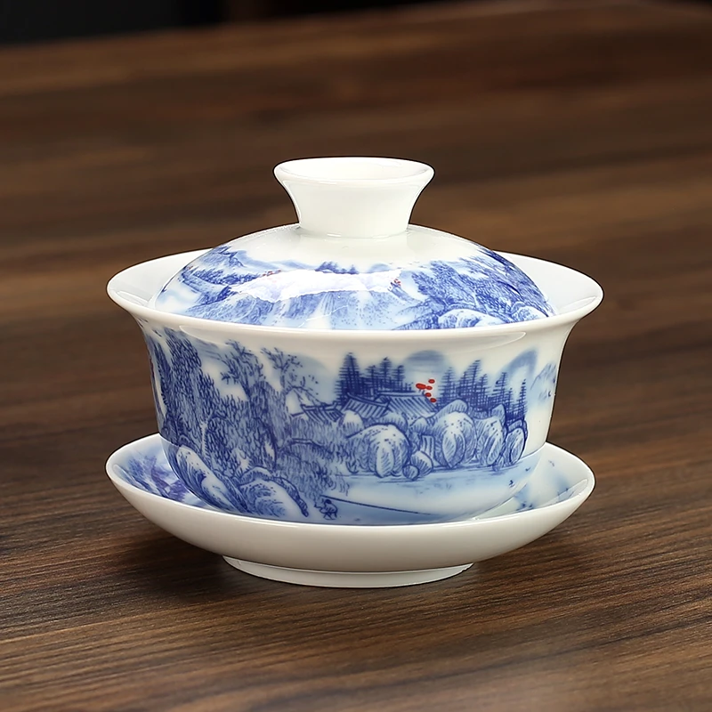 家用泡茶碗三才盖碗茶杯茶碗大号青花瓷套装陶瓷白瓷功夫茶具单个