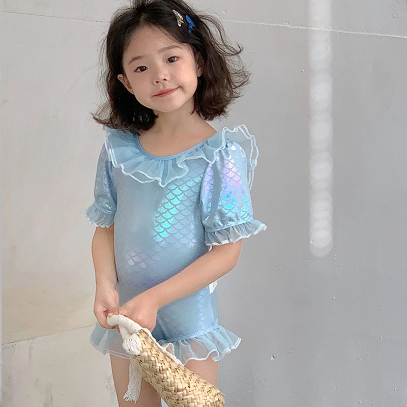 儿童泳衣女童女孩连体速干炫彩可爱中小童洋气美人鱼宝宝游泳衣韩
