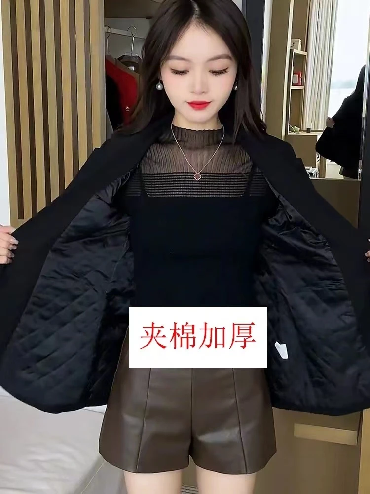 8997新中式加棉加厚小西装外套高级休闲气质小个子开叉西服上衣女