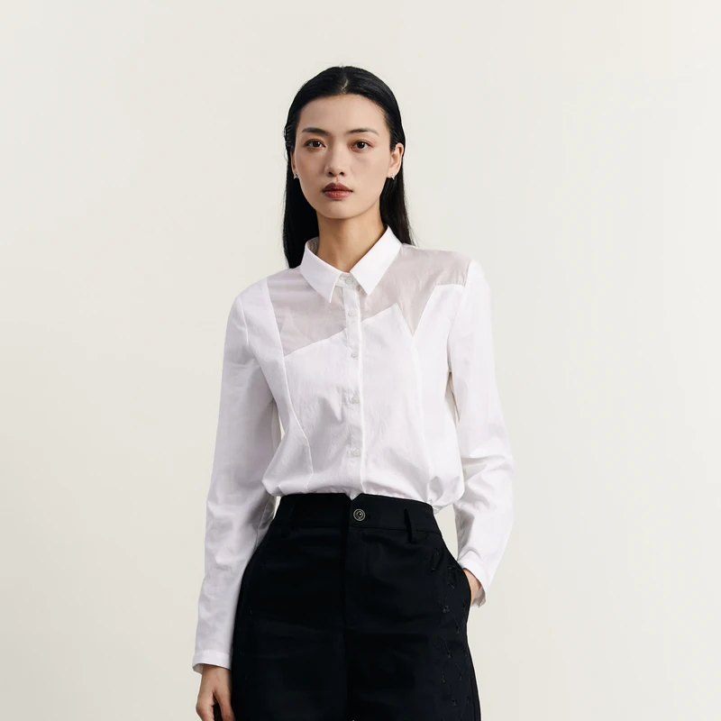 谜底白衬衫长袖女新款通勤时尚设计感修身衬衣233MC1106