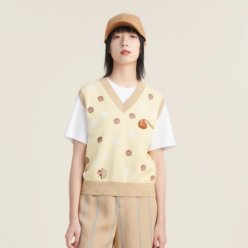 谜底针织套头马甲背心秋新品复古学院外穿毛衣马甲女士223MZ1369