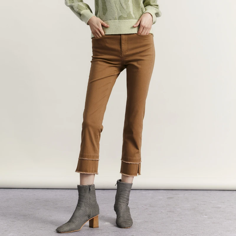 谜底烟管裤女2023冬季新款时髦百搭修身高腰休闲九分裤234MK1496