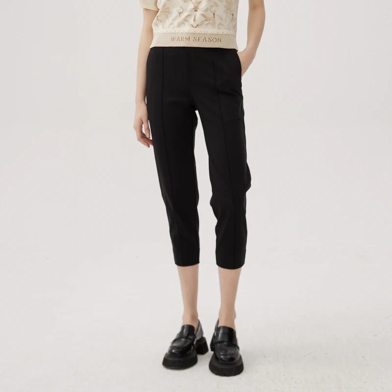 谜底萝卜裤女士2024秋季新品百搭特色裤脚九分裤休闲裤243MK1157