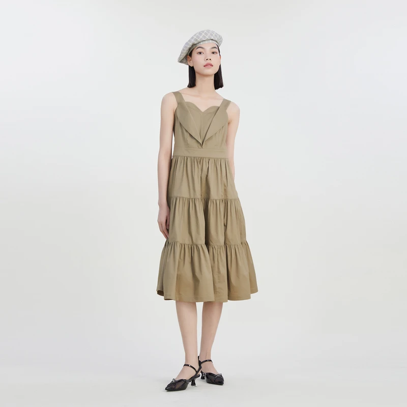 谜底吊带连衣裙2023夏季新款时尚立体感爱心中长裙塔裙232ML0645