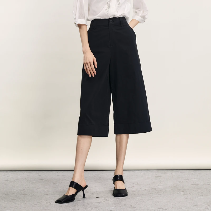 谜底七分阔腿裤女2024年夏季新品通勤风高腰百搭休闲裤242MK0642