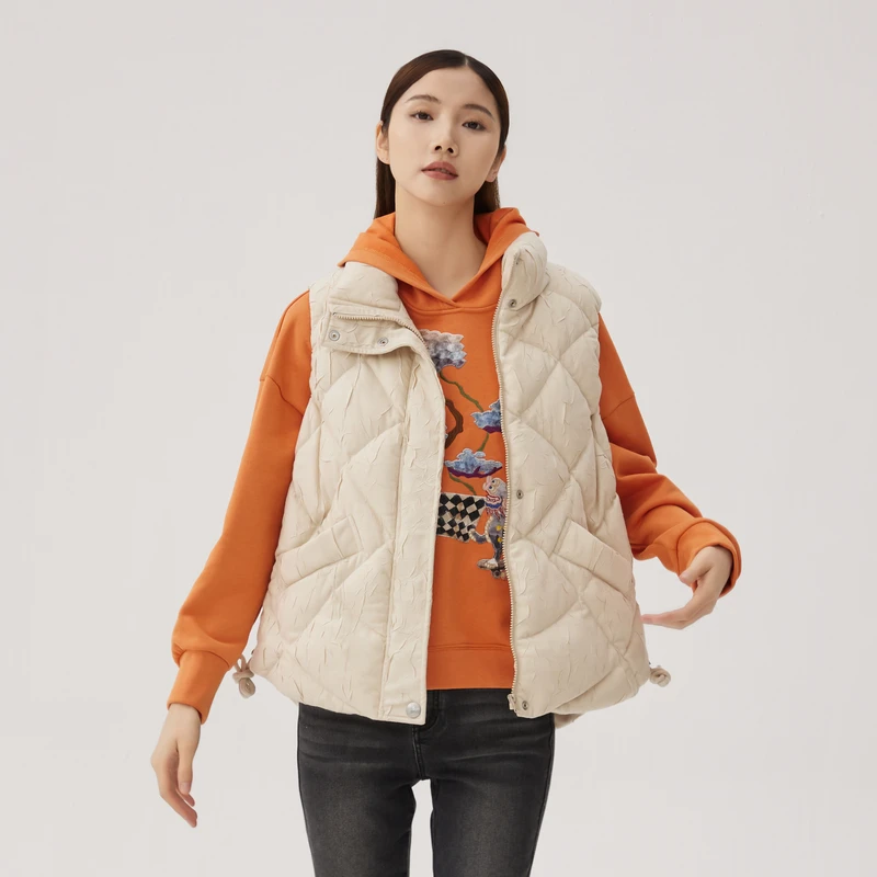 谜底羽绒马甲女士2024秋季新品百搭肌理感立领鸭绒马夹243MY1086