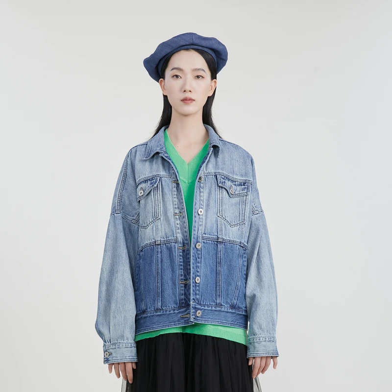 谜底拼接纯棉牛仔外套女2023春季新款高级感炸街上衣231MW0028