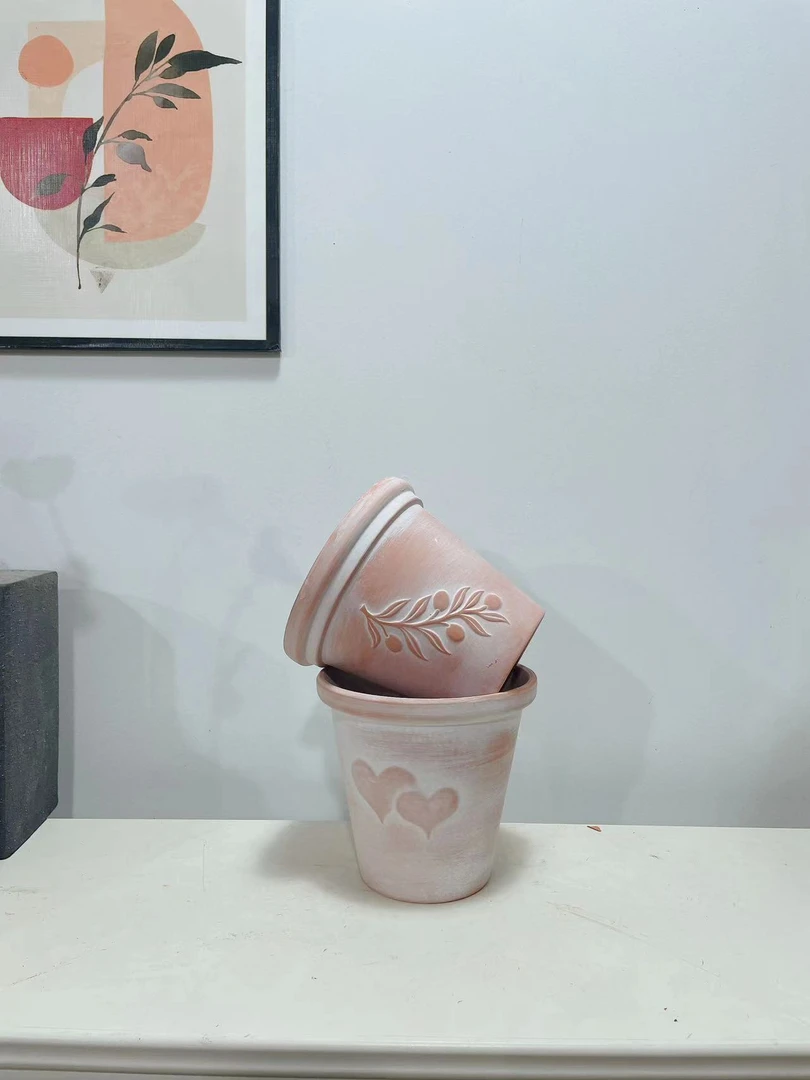 复古小号花盆爱心＋橄榄枝16*14两个装