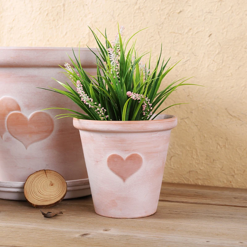 复古爱心款红陶陶瓷花盆中号20*20cm
