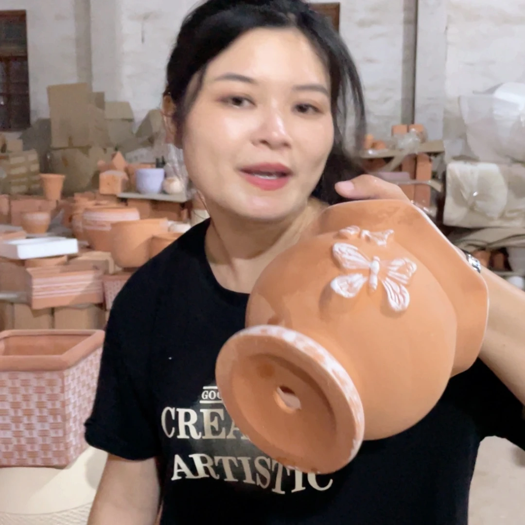 【闪购商品】红陶20CM（含）-50CM（不含）经典擦白双蝶杯16-16