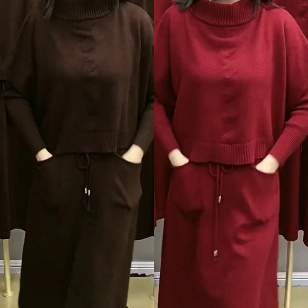 秋冬新款大码女装针织衫连衣裙两件套装潮中长款针织连衣裙女