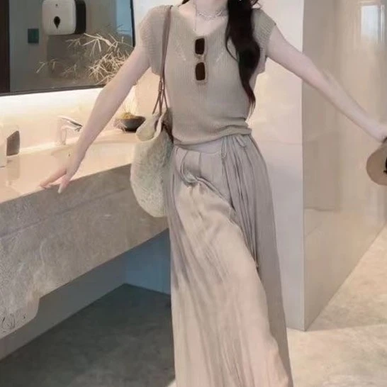 夏季轻熟减龄休闲慵懒风上衣高腰宽松阔腿裙裤