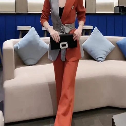 2024秋冬新款显瘦潮气质名媛小香风翻领西服AB面显瘦个性两件套装