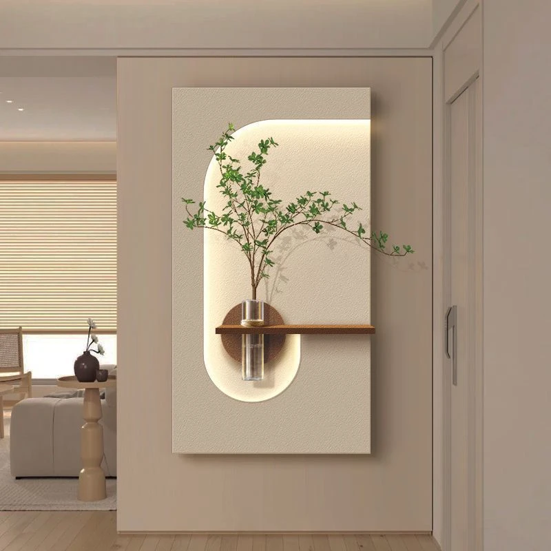玄关装饰画水培绿植奶油风客厅立体挂画2025新款可养花砂岩壁灯画