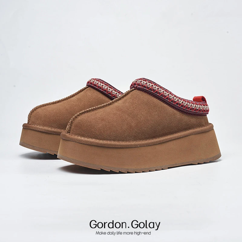 Gordon-Golay羊皮毛一体毛毛懒人鞋女保暖包头羊皮毛乐福鞋雪地靴