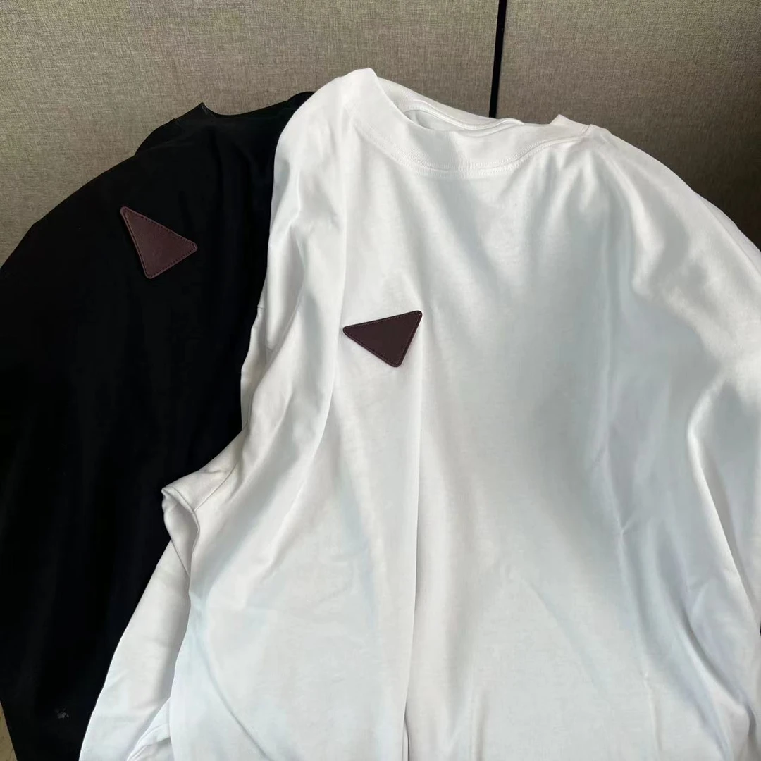BABUILTYGA【经典三角】简约百搭黑色撞色拼皮图案长袖T恤透气纯棉