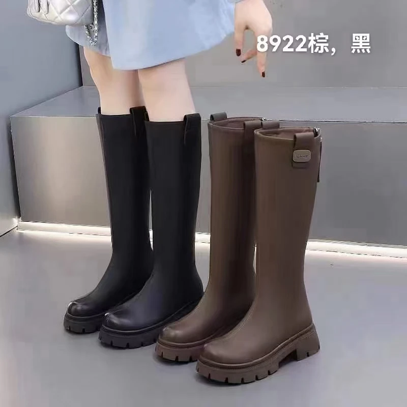 【宝妈专属】8922厚底加绒长筒靴百搭高靴2023秋冬新款骑士靴不过膝