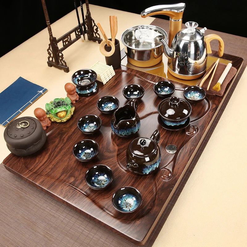 简约功夫茶具套装家用茶盘烧水壶整套陶瓷紫砂茶台全自动一体茶杯