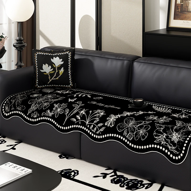 法式秋冬沙发垫轻奢高级感毛绒直排一片式盖巾扶手靠背盖布坐垫子