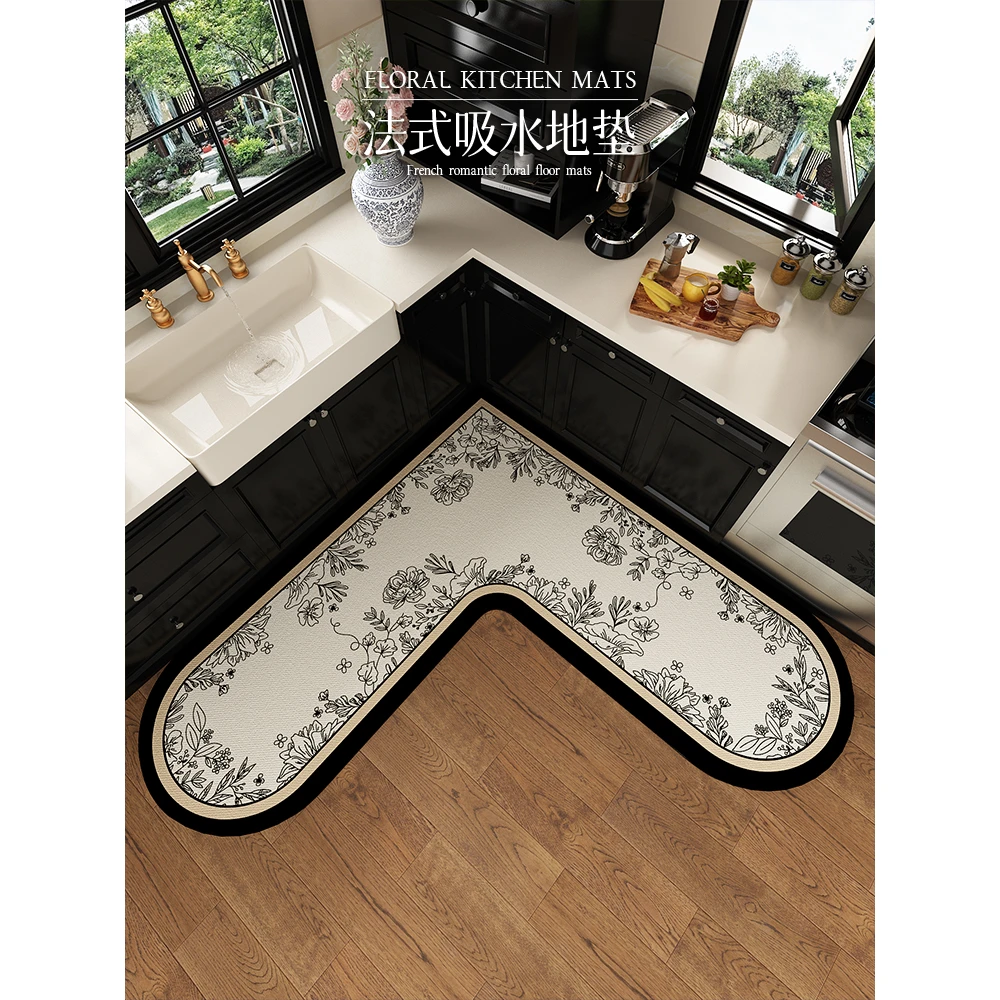 法式厨房地垫l形防滑防油可擦免洗地毯硅藻泥洗碗池吸水垫可裁剪