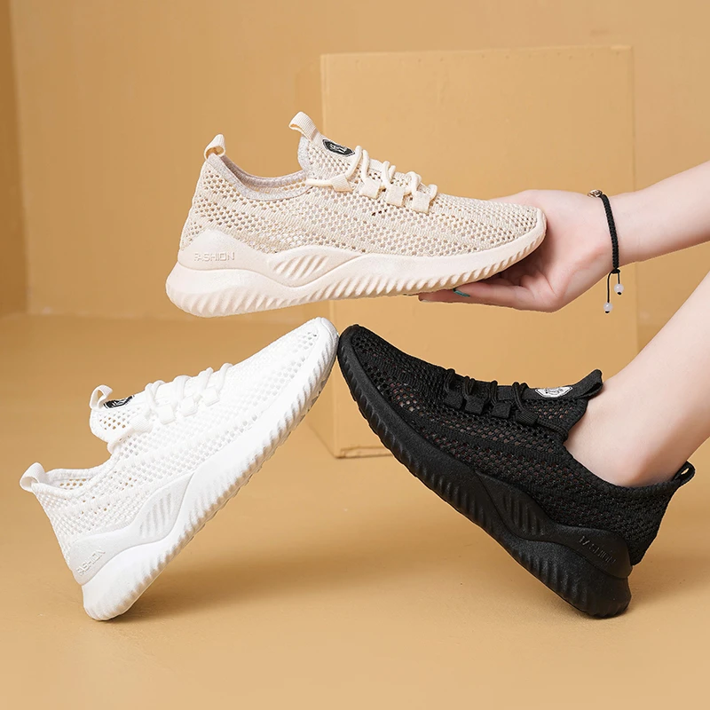 2025夏季新款飞织网面薄款软底女鞋韩版百搭轻便平底潮鞋三色可选