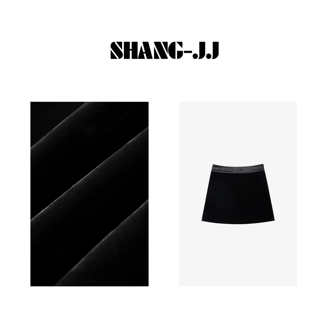 SJJ-SHANG【黑奢裙】25ss满分5A桑蚕丝＋天鹅乔绒品质半身裙q132409p