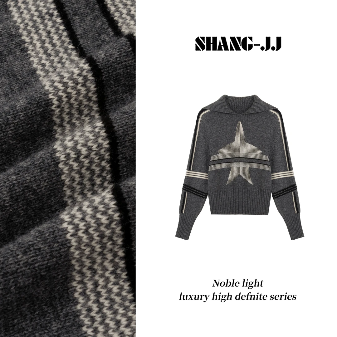 SHANG-JJ【滑雪系列】24新款澳洲洋毛斯托尔横机嵌花上衣q133136p