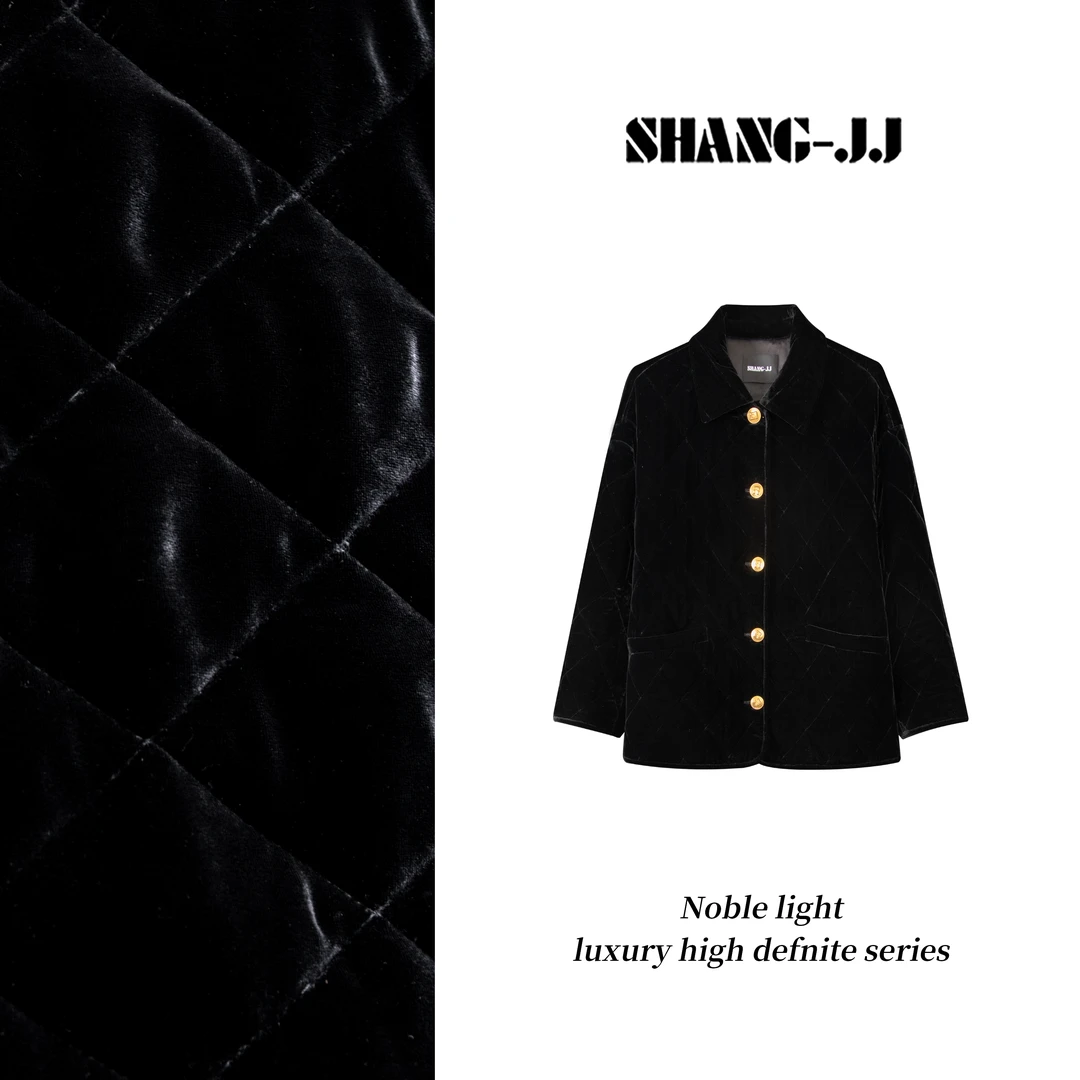 SHANG-JJ【富贵少女】24秋冬高密桑蚕黑色亲昵设计感外套q132953p